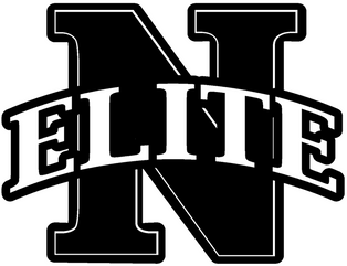 A bold, black letter N with the white word ELITE written across it in large, capital letters. The letters have thick black outlines, creating a strong, contrasting design.