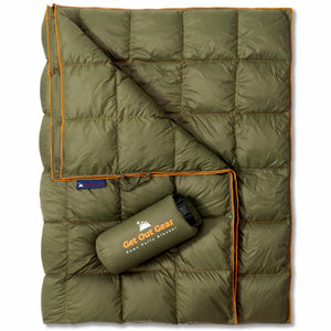 down puffy camping blanket - olive - get out gear